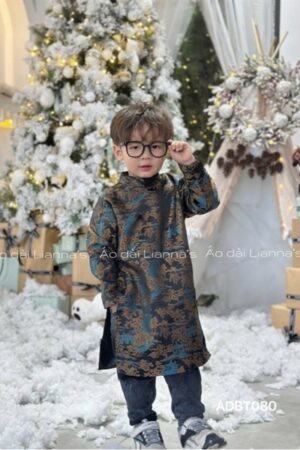 Áo dài bé trai đen họa tiết