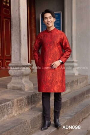 áo dài nam gấm đỏ