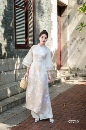 Áo dài cách Tân ánh kem tay voan kiotviet 1e8fd1f3acee0800a4fb37223206e0fa