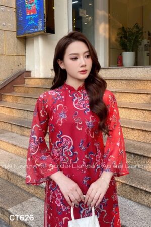 Áo dài đỏ suông họa tiết kiotviet 252ba783ae0d876f9a50a534b080ea77