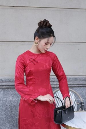 Áo dài cách tan tơ hoa đỏ kiotviet 2562912a096465361ca8101922d8486c