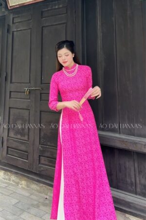 Áo dài truyền thống Hồng Sen hoa cúc