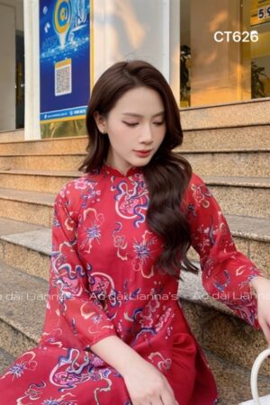 Áo dài đỏ suông họa tiết kiotviet 2b3282dcd06962289c66638535d2cb15