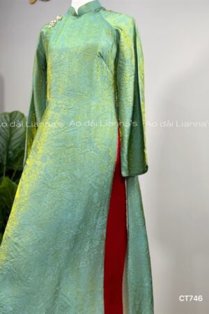 Áo dài tằm ánh tông xanh