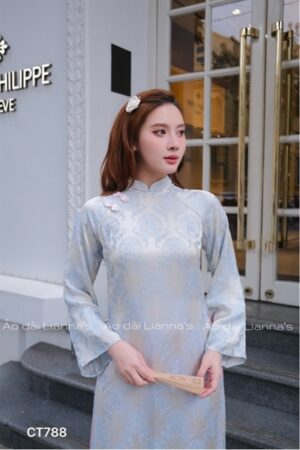 Áo dài suông chữ thọ xanh ghi kiotviet 321fe85233a52248a564424695c2df1c