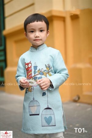 áo dài bé trai xanh chim