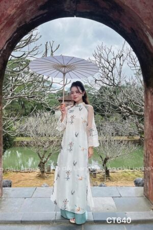 Áo dài tơ hoa xanh viền xanh kiotviet 3dc88013a82039a3a49c8471e2424e06