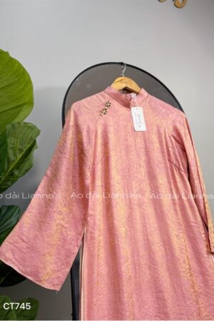Áo dài ánh kim Hồng đỗ có cổ kiotviet 42ae2ef017308eff0e83e772697484e5