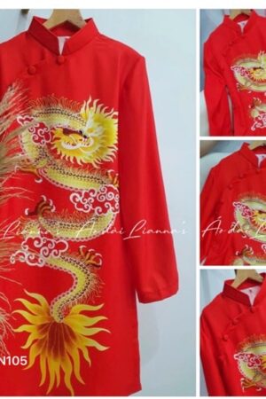 Áo dài nam đỏ in rồng