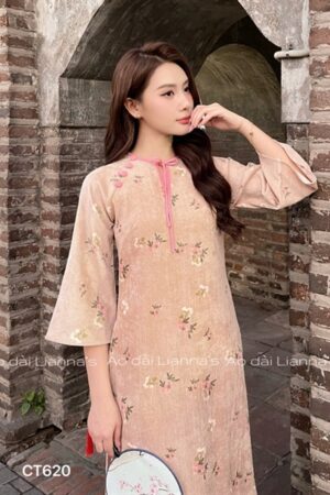 Áo dài nhung hoa vien Hồng cổ tròn kiotviet 44e129419f01f0acdd309ad9061cdfb5