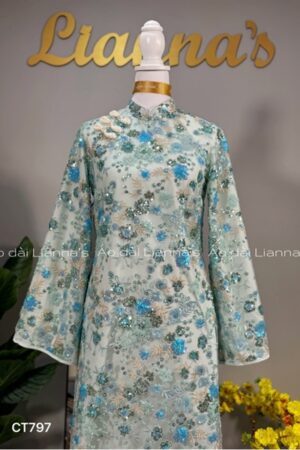 Áo dài kim sa hoa nhí xanh kiotviet 46e79186cec43c615f15f73beaa6a495