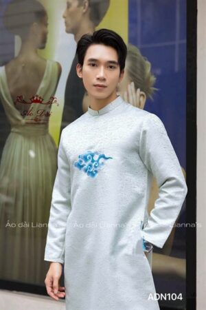 Áo dài nam xanh nhạt theeu mây xanh