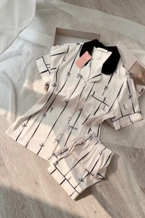 set lụa đùi sọc đen trắng