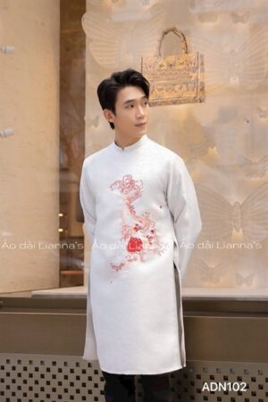 Áo dài nam kem theu rồng