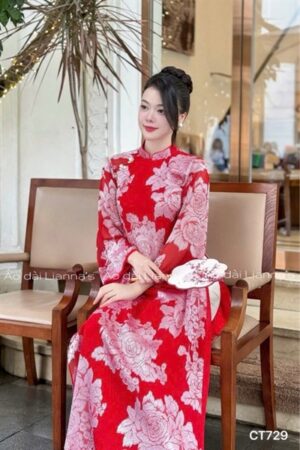 Áo dài tơ suông đỏ hoa Hồng xám kiotviet 5d170d1eae86d0201859466585384504