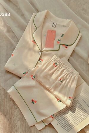 Lụa tay coc quan đùi tim cam viền xanh