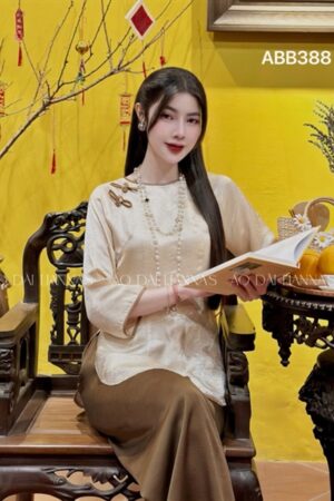 Set bà ba cao cấp lụa hà đông 2 cúc Ngọc màu be