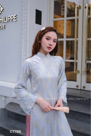 Áo dài suông chữ thọ xanh ghi kiotviet 79d745c1d6daaa33a80bae80a527a064