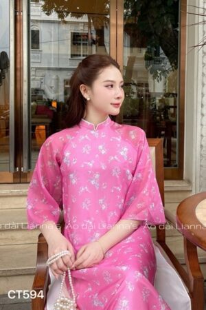 Áo dài cách tan tơ hoa nhieu hoa tiết Hồng kiotviet 86959f4c11f7e48033e0751eb27eb922