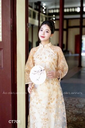 Áo dài cách Tân ren hoa tong cam kiotviet 8c4d0abccf579a724afccaecfbe2ddec