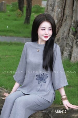 Áo bà ba /pháp phục xám theu sen kiotviet 9cda1a08e97ede3668111e656f0956e4