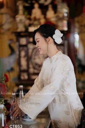 Áo dài kem form suông lá gold kiotviet 9da3eb012985b7dd63b961a4d7b3711b