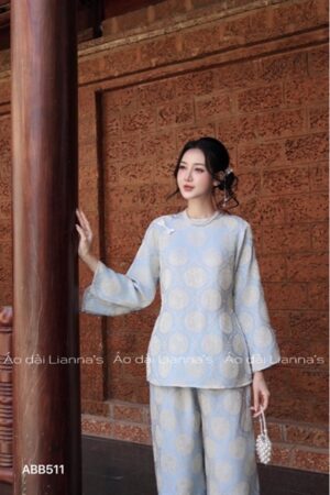 Áo bà ba lụa tằm xanh dương