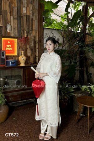 Ao dai cách tan hoa in chìm màu kem sữa kiotviet ae2480e3cecabeef4c136e76e07c51ad