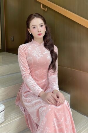 Áo dài nhung họa tiết Hồng kiotviet c74bd3a3e679065f4551c0d60194be1d