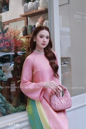 Áo dài suông tằm ánh 4 tà Hồng
