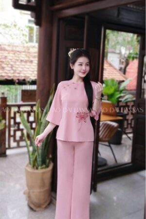 Áo bà ba/pháp phục Hồng thêu sen