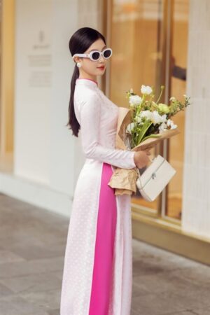 Áo dài truyền thống hồng phấn viền cổ hông sen kiotviet e2a95de3c5503fbbde063c921b00ab2d