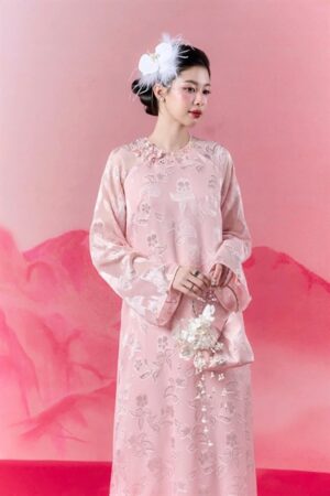 Áo dài cách tan suông tơ Hồng kiotviet e976c56a8ea2f78fd80be427718760e1
