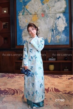 Áo dài kim sa xanh