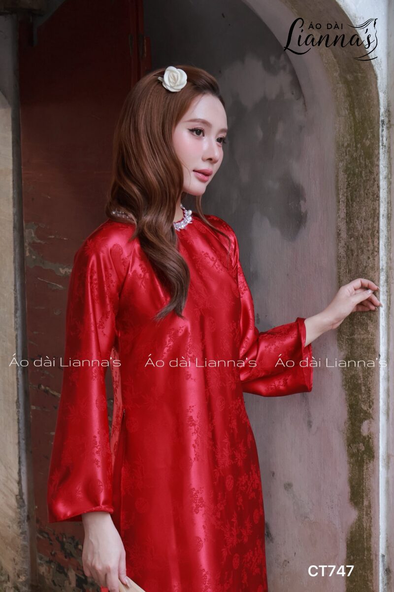 áo dài tết kết cườm cổ