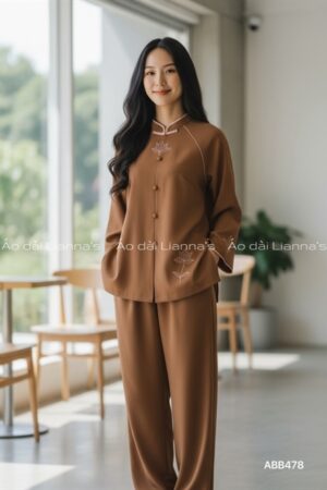 Set pháp phục theu sen cổ