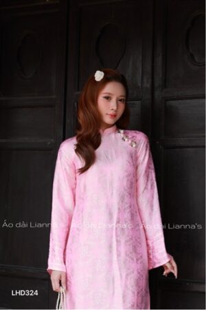 Áo dài tơ tằm hà đông Hồng khuy Ngọc trai