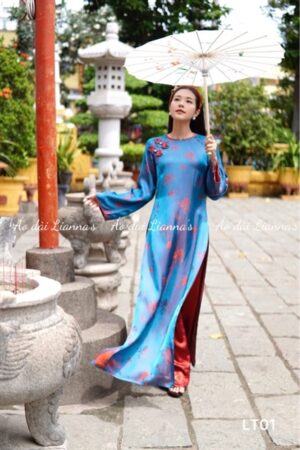 Áo dài lụa tằm cao cấp ánh xanh