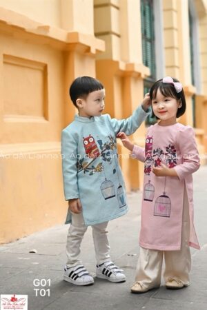 Áo dài bé gái Hồng lồng chim