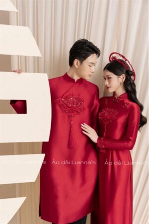 Cặp áo dài cưới đỏ cao cấp