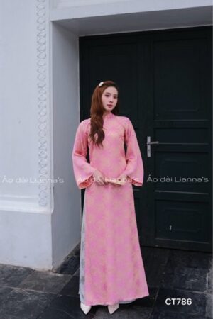 Áo dài gấm thọ suông hồng