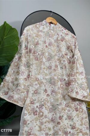 áo dài kim sa hoa nhí nền kem kiotviet 4b90669506d99460b8dd5bbaeb3446ac