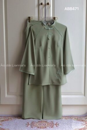set pháp phục thêu sen tong xanh rêu