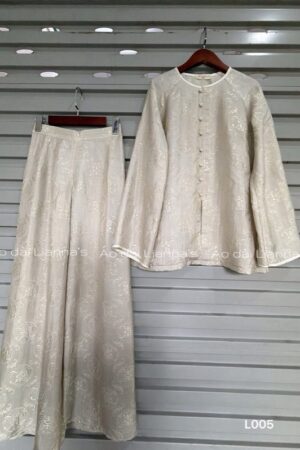 Áo bà ba tơ tằm hà đông chữ thọ xám ghi