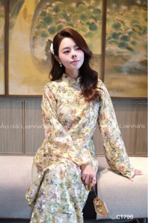 Áo dài kim sa vàng xanh