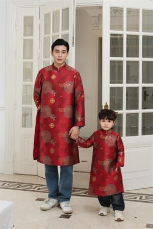 Áo dài bé trai đỏ vân mây kiotviet 763e510bfad7766a7b5959f334babb8a