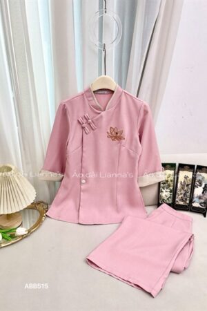 Set bà ba/pháp phục Hồng thêu sen