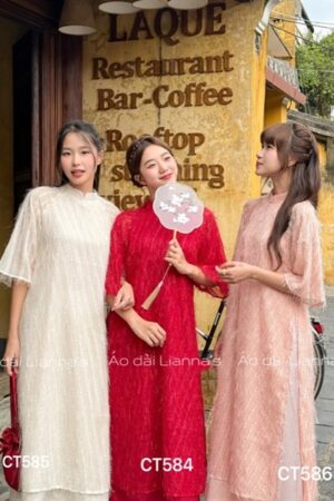 Áo dài lông vũ Hồng đỗ