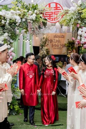 Cặp áo dài cưới đỏ cao cấp