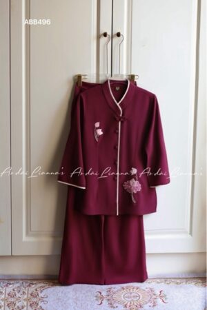 set pháp phục thêu sen cổ kết khuy đỏ mận